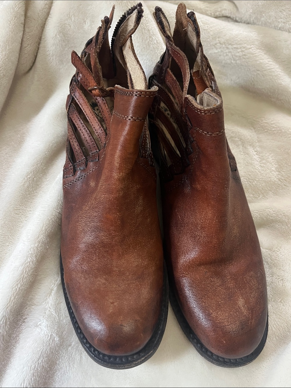 Freebird by Steven women’s Brown Leather Boots with Cutout Sides